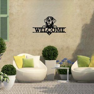 Metal Wall Hanging Small Dog Welcome Sign, 18" x 14", BLK